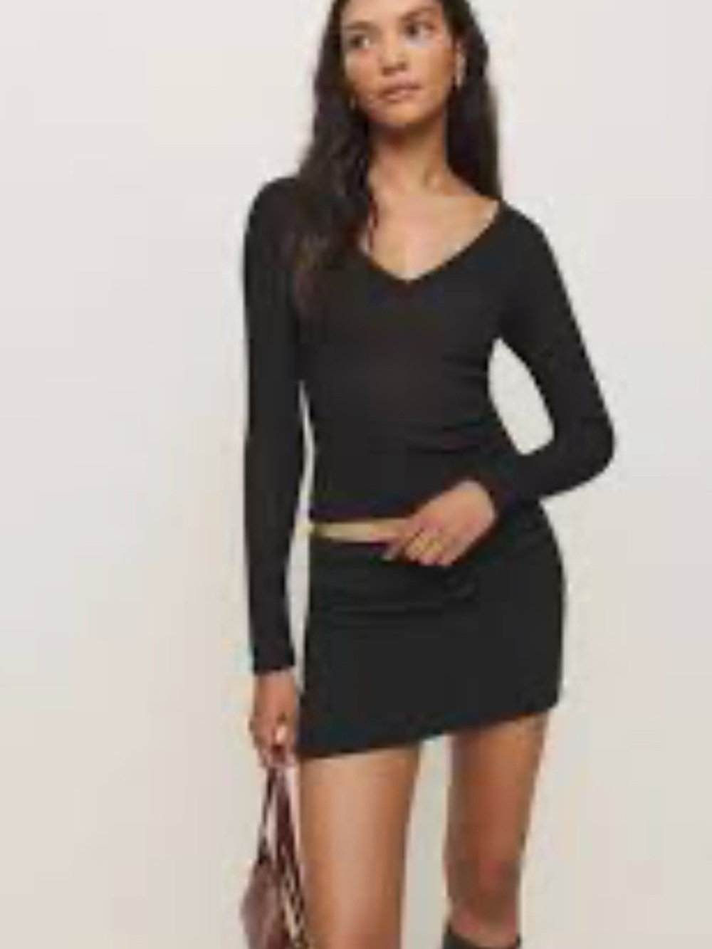 Reformation black emery long sleeve v neck xs top